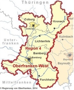 Bild vergrößern: Karte der Region Oberfranken-West mit den zugehörigen Landkreisen und kreisfreien Städten