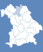 Grenzen der 18 Bayerischen Planungsregionen mit Hervorhebung der Region Oberfranken-West im Norden Bayerns
